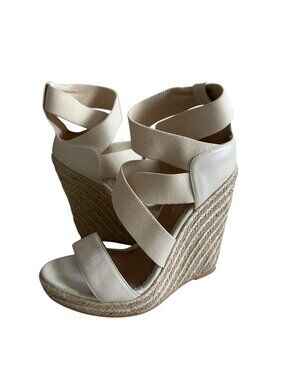 JEAN MICHEL CAZABAT Cream Leather Espadrille Wedges Sandals Size 37